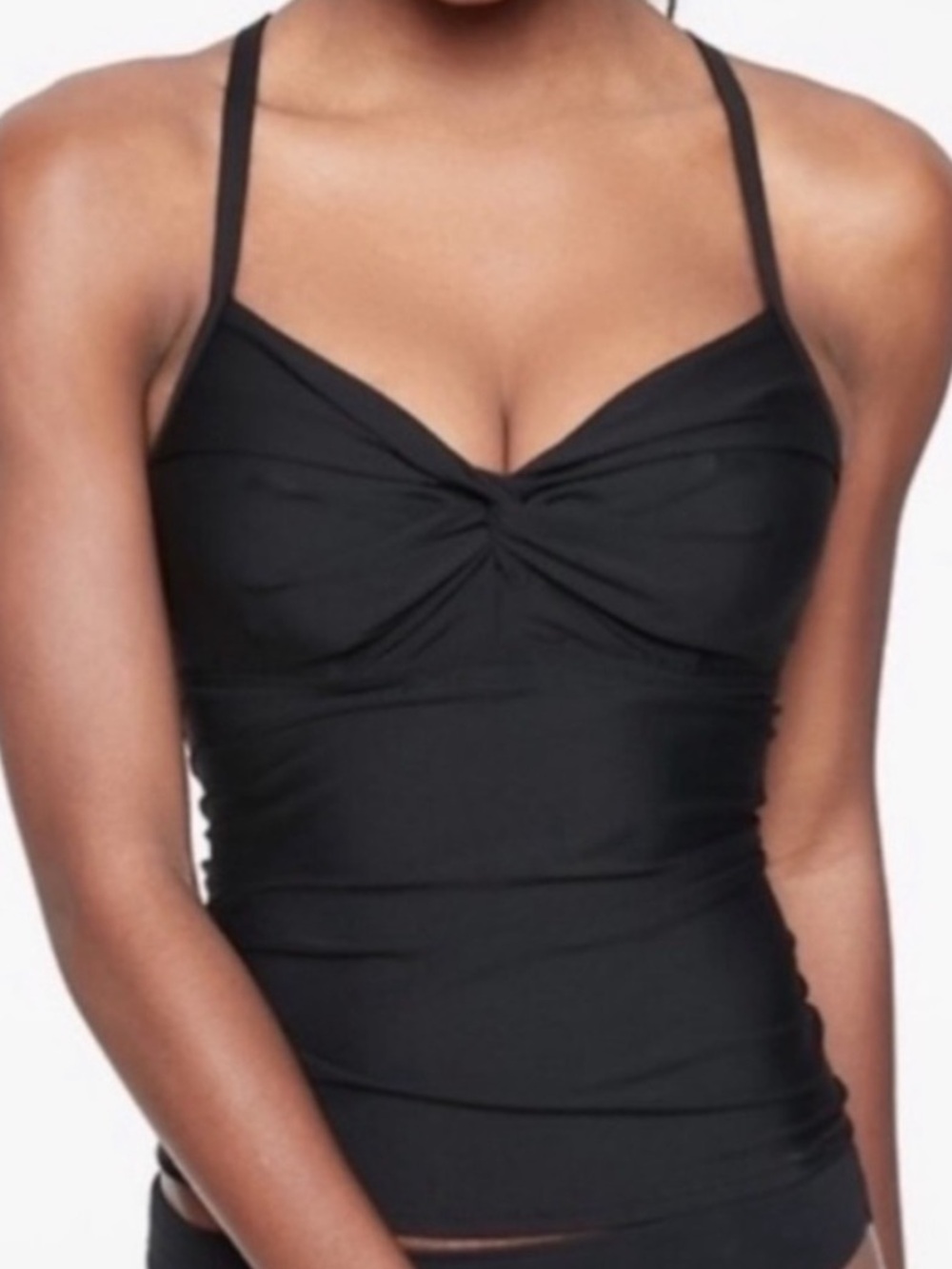 Athleta Black Twist Front Ruched Tankini Top